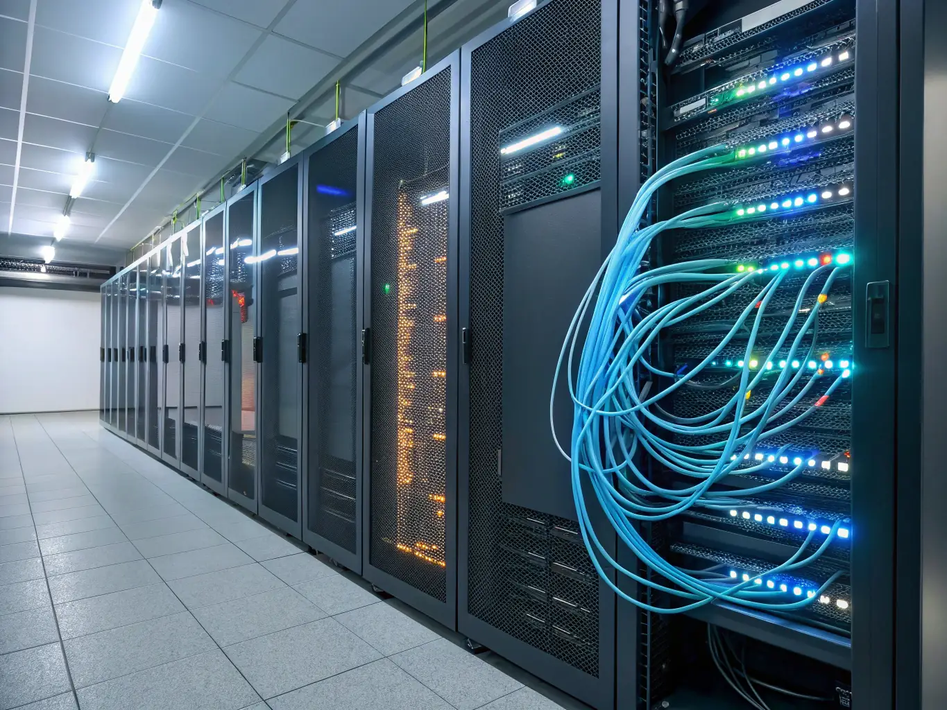 A visual representation of interconnected operational systems, with AI algorithms optimizing workflows and resource allocation.