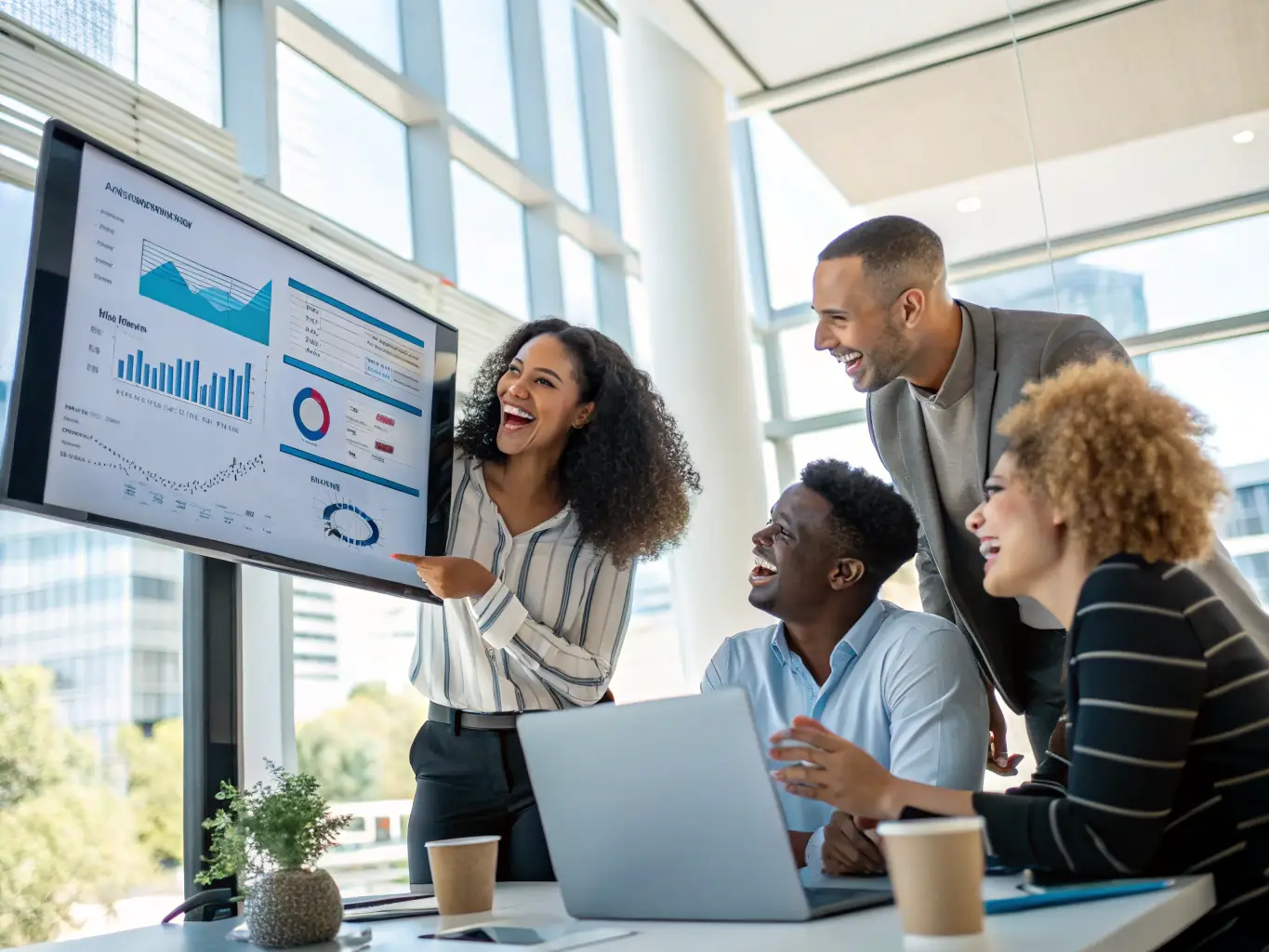 An image illustrating a sales team using a CRM system with AI-driven insights, showcasing how automation can improve lead scoring, sales forecasting, and overall sales performance. The image should convey data-driven decision-making and increased sales efficiency.