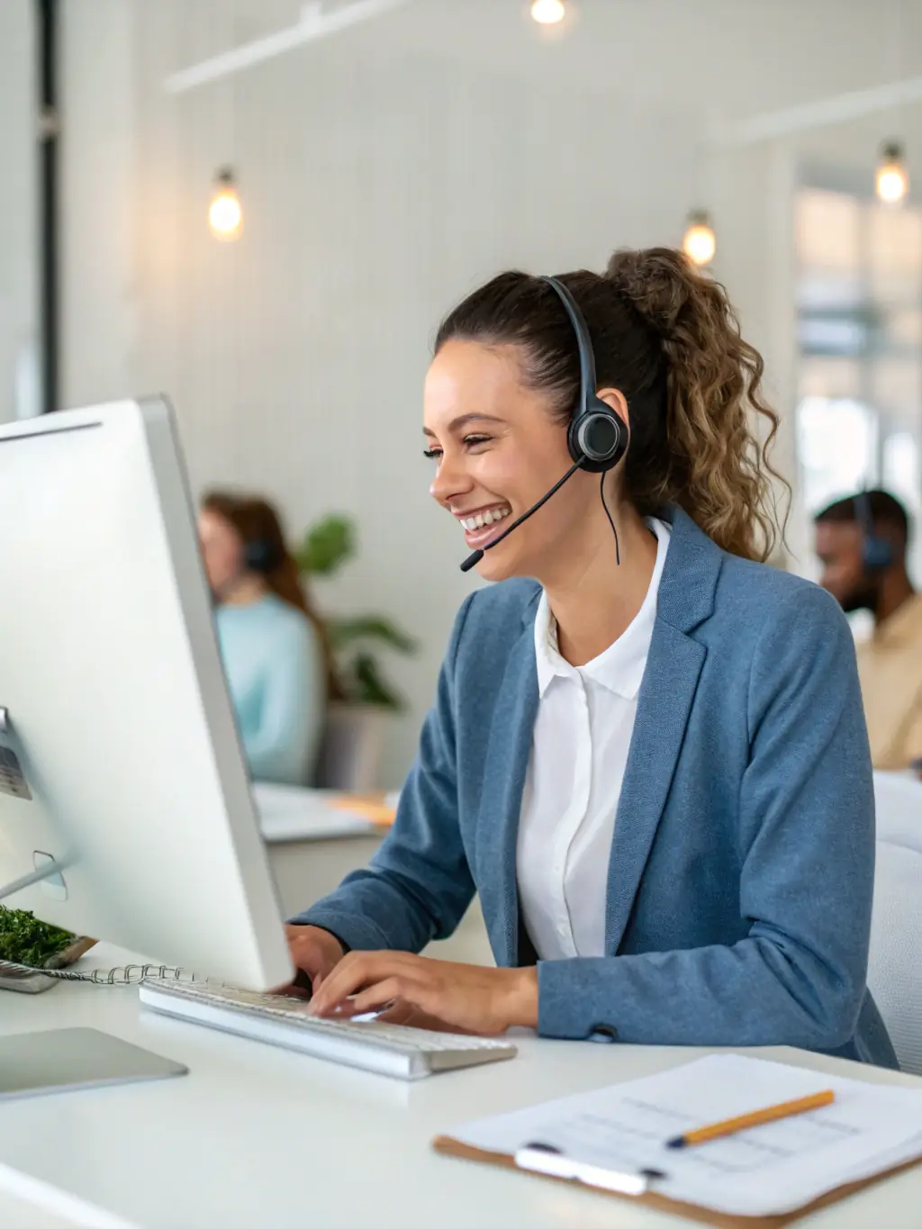 An image of a customer service agent interacting with a chatbot interface, showcasing AI-driven customer support.