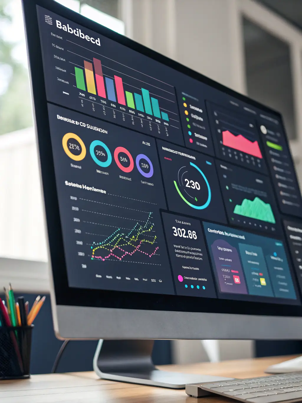 An image representing data analytics and reporting, showing key performance indicators (KPIs) related to sales funnel performance and customer acquisition.