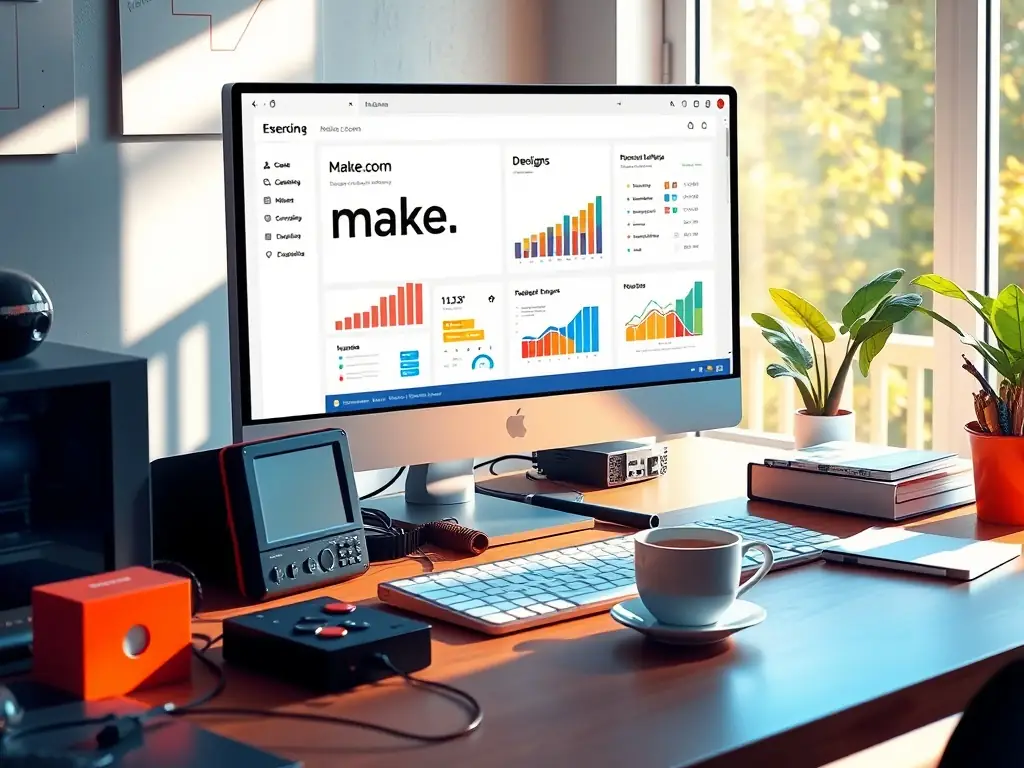 A professional workspace featuring a dashboard displaying automated workflow metrics, highlighting improved efficiency and reduced manual tasks.
